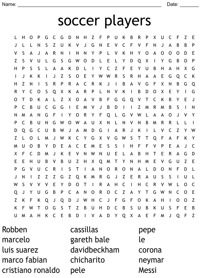 Soccer players word search