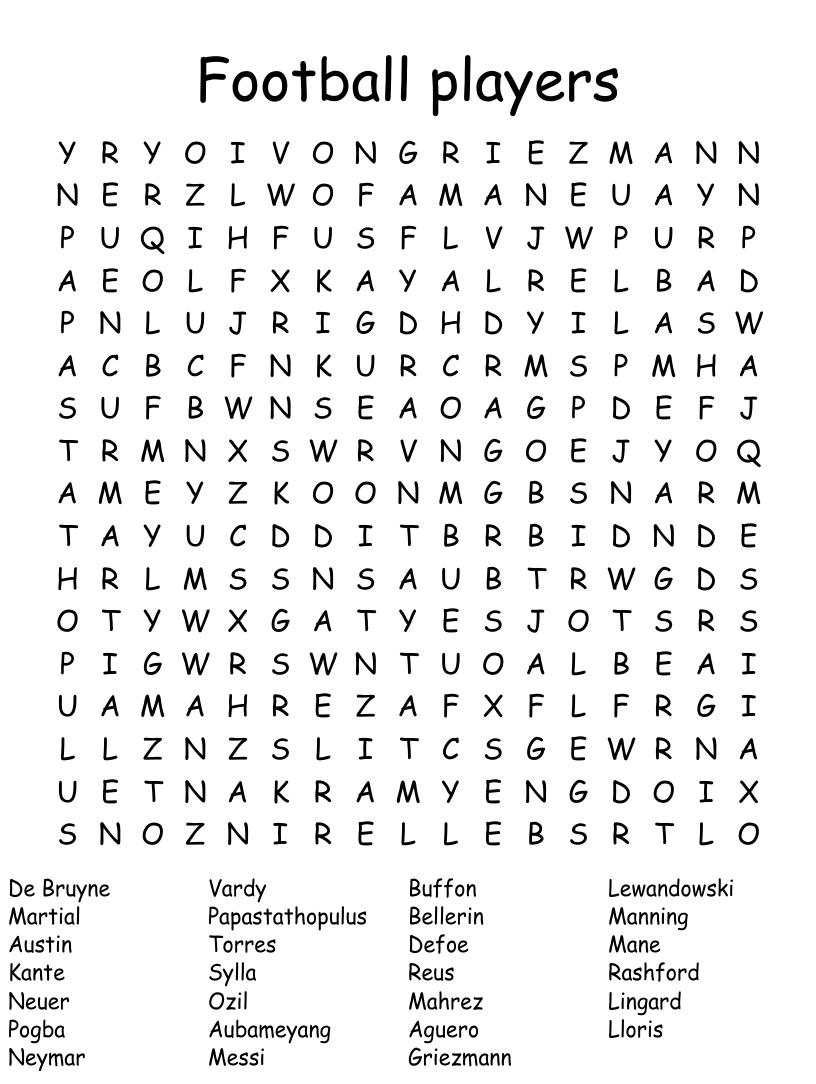 Football players word search