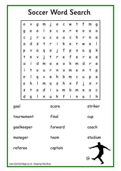 Soccer word search soccer soccer math worksheets for kids