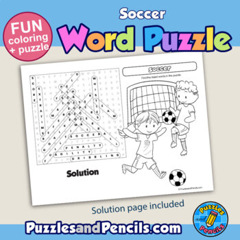 Soccer word search puzzle with coloring activity page sports series