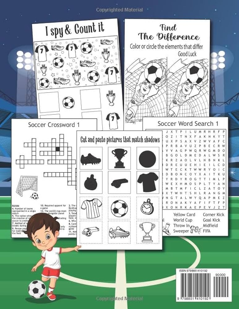 Soccer activity book for kids ages