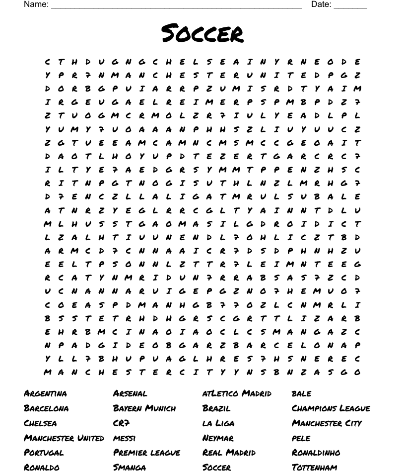 Soccer teams word search