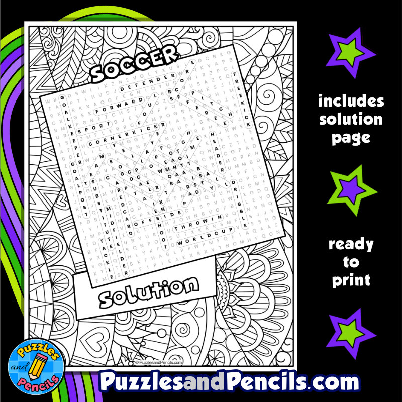 Soccer word search puzzle activity with coloring made by teachers