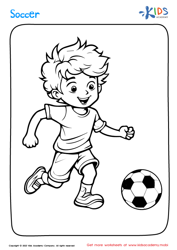 Free boy playing soccer coloring worksheet