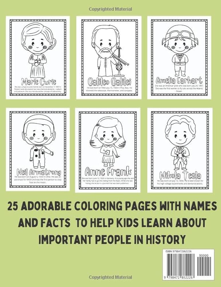 Important people in history coloring book for kids pages of historical figures for kids to color and learn about to make social studies fun prints learning by books