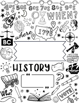 Social studies coloring doodle page us history coloring page binder cover