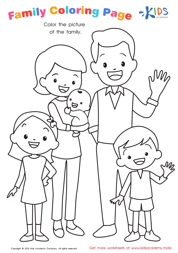 Family coloring page free printable worksheet for children