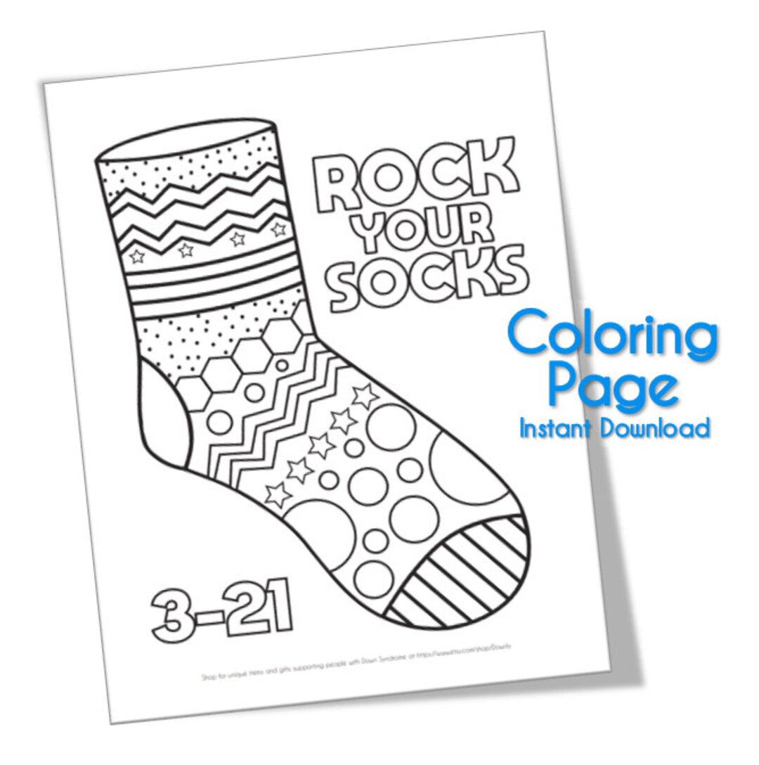 Down syndrome awareness coloring page rock your socks crazy sock instant download