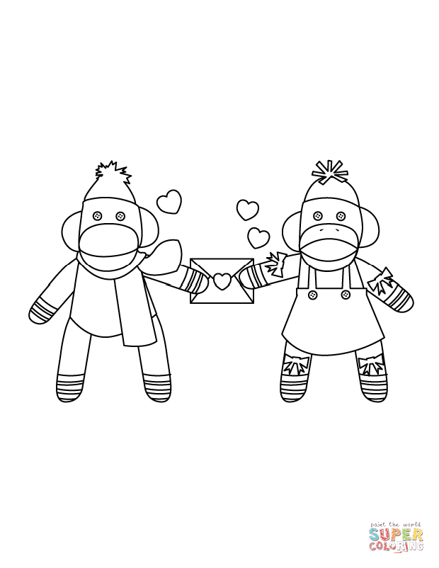 Sock monkeys in love coloring page free printable coloring pages