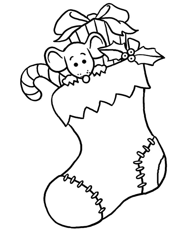 Christmas gifts in a sock coloring page