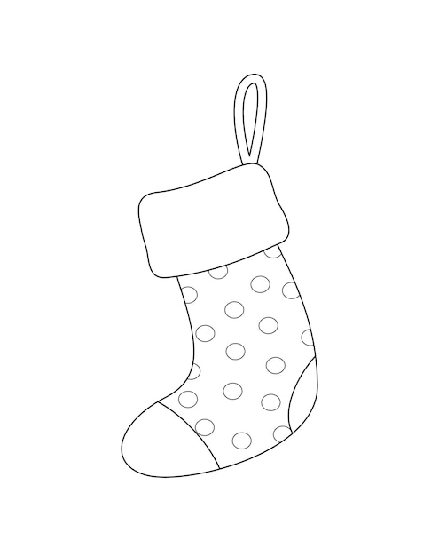 Premium vector polka dots stocking coloring page black and white christmas sock vector
