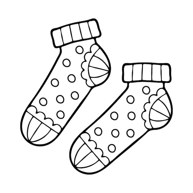 Premium vector pair of warm socks coloring page clothes of the feet decorated with patterns wardrobe item hand drawn vector line art illustration coloring book for children black and white sketch