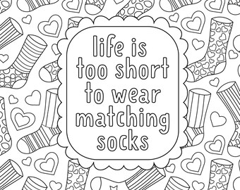 Sock coloring page positive vibes mindfulness gift sock design funny gift adult coloring book digital download