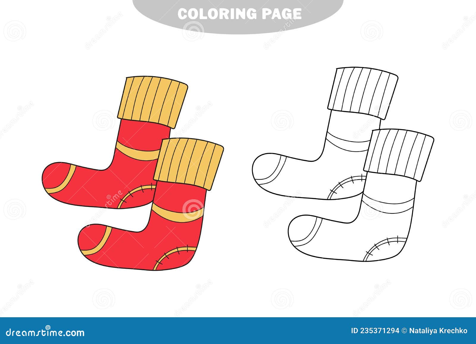 Simple coloring page coloring book for children warm knee socks stock vector