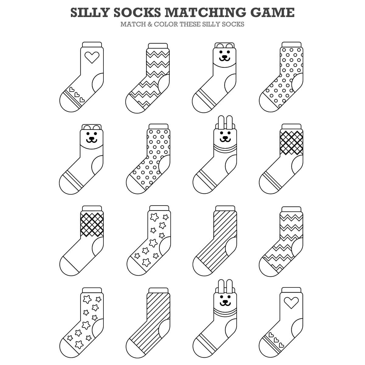 Silly socks matching game printable pdf â