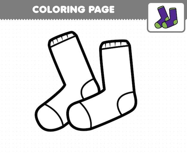 Premium vector education game for children coloring page cartoon wearable clothes socks printable worksheet