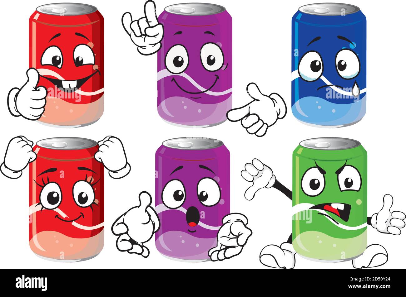 Soda can drink and beverage concept emoticon collection cartoon characters for kids coloring book colouring pages t