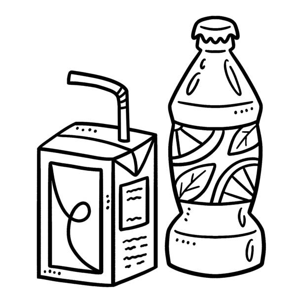 Soda and juice isolated coloring page for kids stock illustration