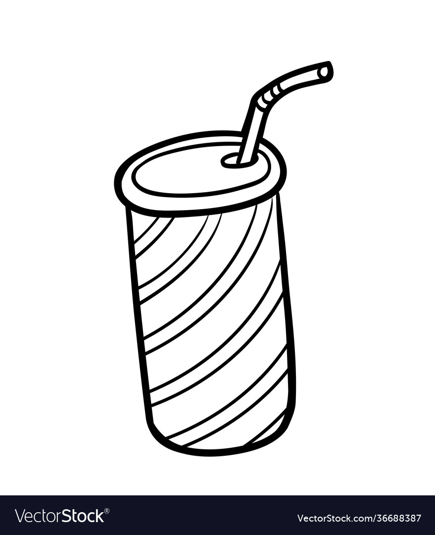 Coloring book beverage in can with straw vector image