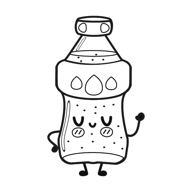 Premium vector cute funny bottle cold drink soda illustration for coloring book