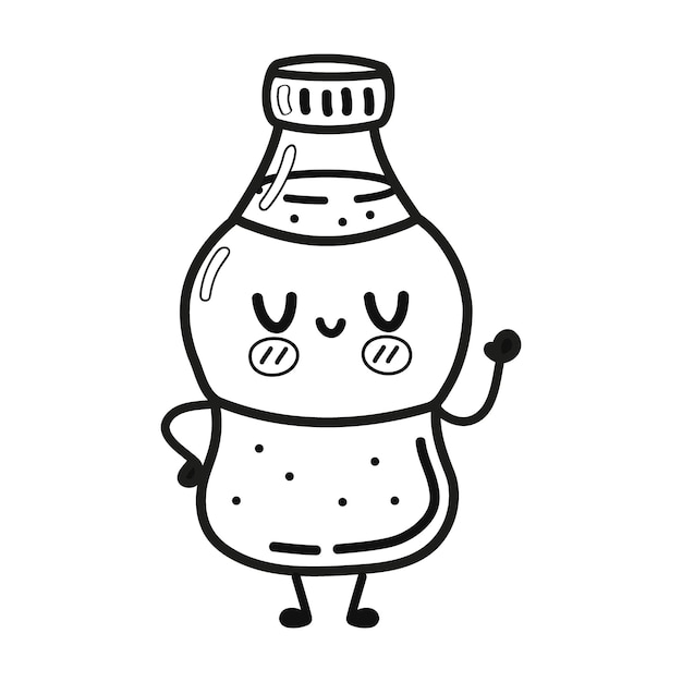 Premium vector cute funny bottle cold drink soda illustration for coloring book