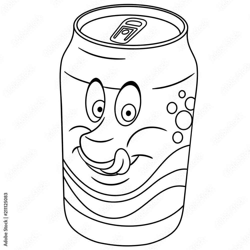 Coloring page coloring book soda can drink happy food concept cartoon design for t