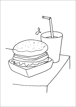 Hamburger and soda coloring page