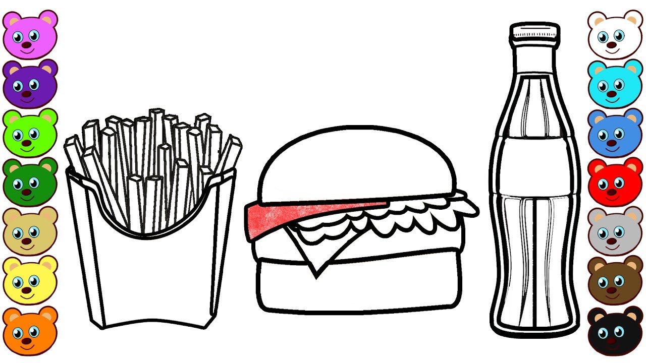 Hamburger soda and french fries coloring pages