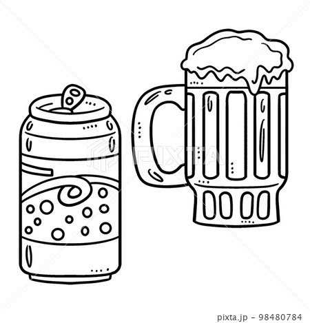 Beer mug and soda can isolated coloring page