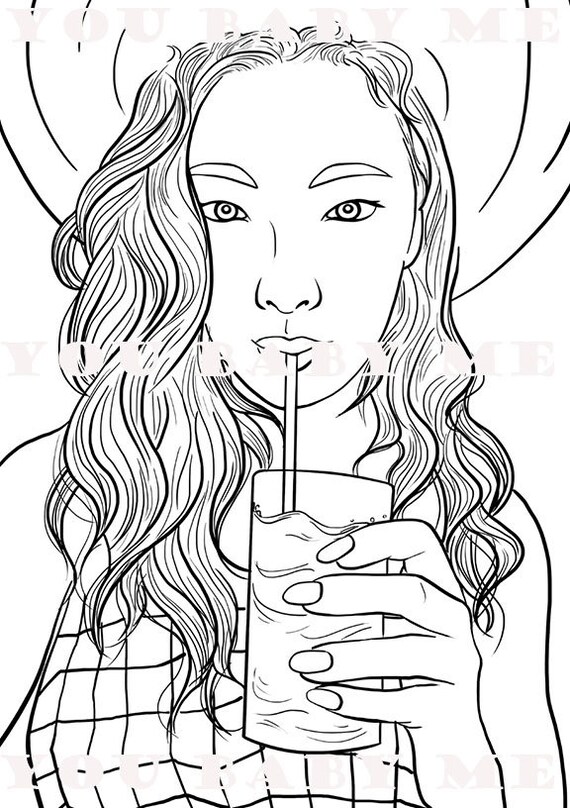 Drinking a soda coloring page asian girl coloring page asian american coloring sheet
