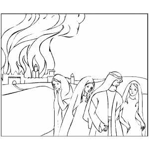 Lot and family leaving town coloring page