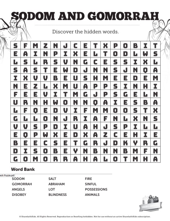 The story of sodom and gomorrah bible word search puzzles clover media
