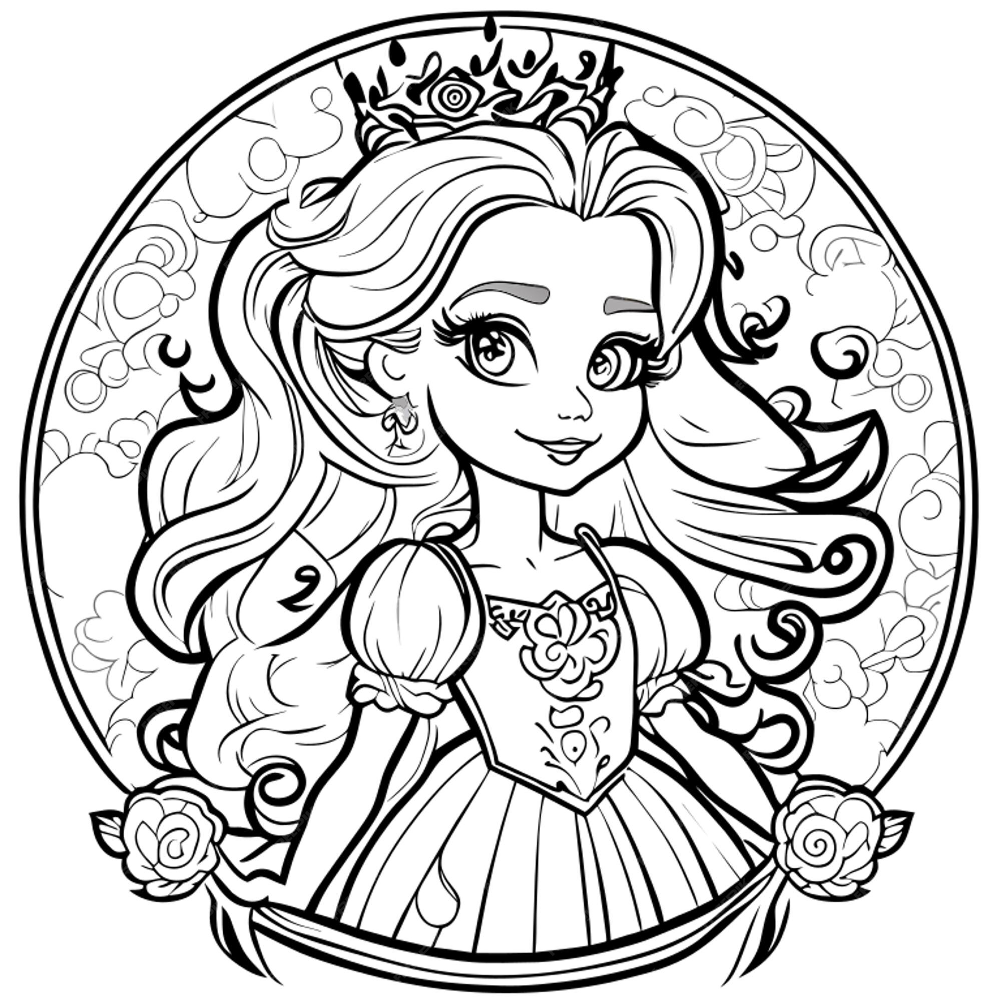 Premium vector beautiful princess coloring pages colr vector art white background coloring book line art