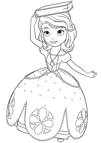 Princess sofia with a book on her head coloring page free printable coloring pages