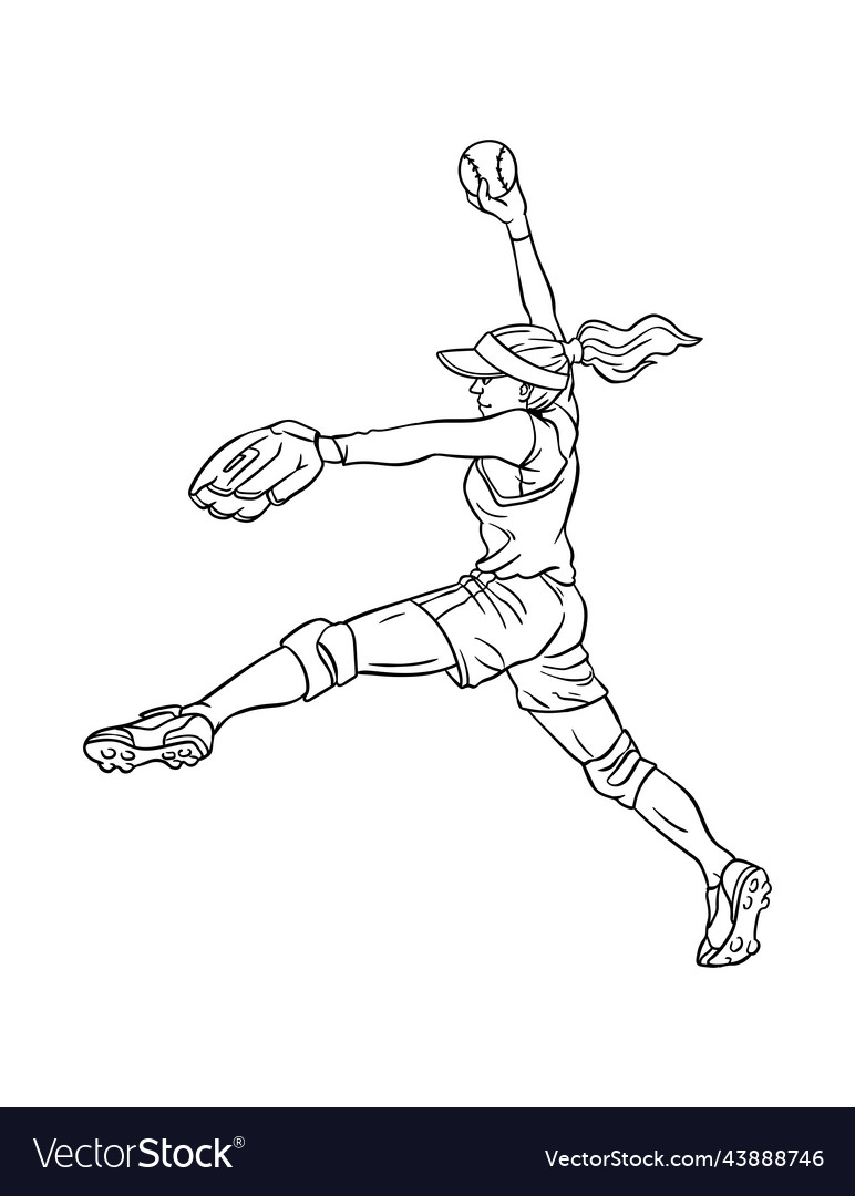 Softball isolated coloring page for kids vector image