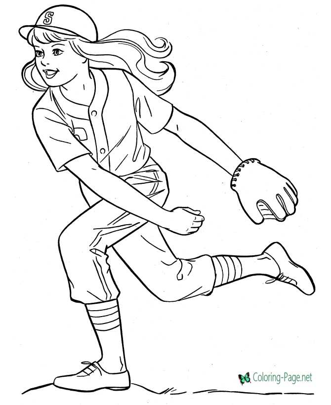 Girl baseball coloring page