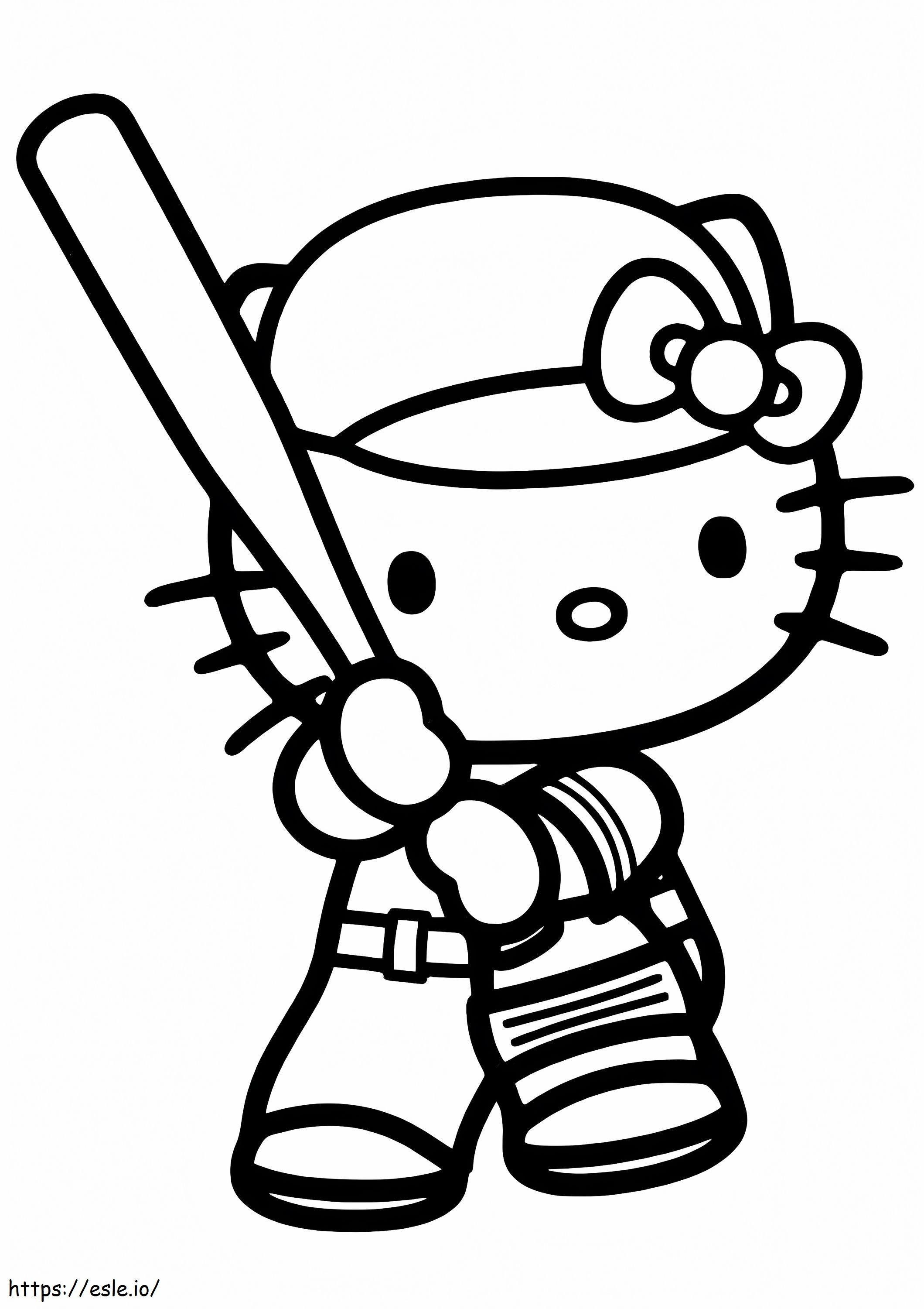 Hello kitty playing softball coloring page