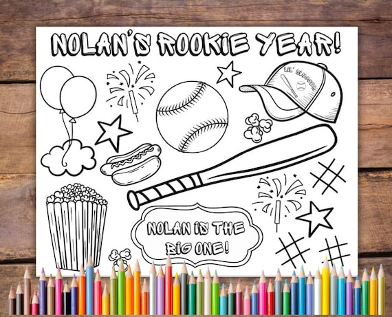 Customizable baseball party birthday printable coloring page rookie year party favor the big one party activity baseball party activity download now