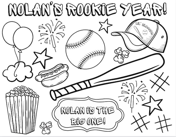 Customizable baseball party birthday printable coloring page rookie year party favor the big one party activity baseball party activity download now