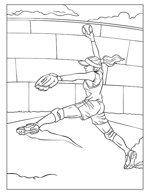 Premium vector softball coloring page for kids