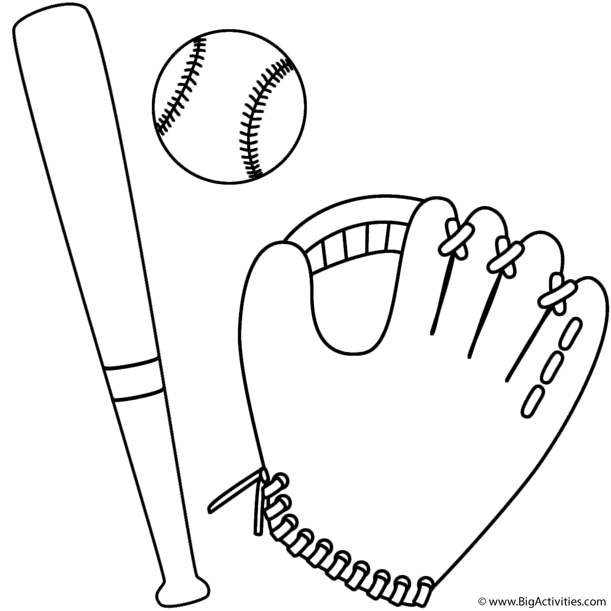 Baseball glove ball and bat