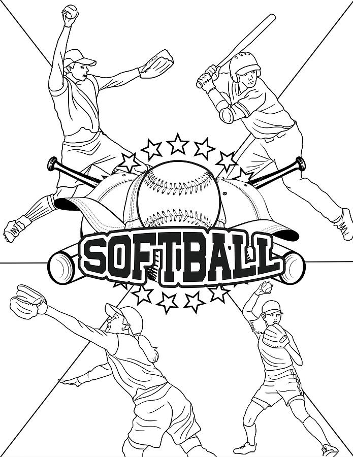Softball coloring photograph by art house design
