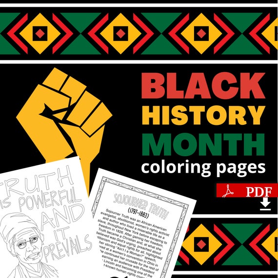 Best value black history month coloring pages digital download sojourner truth historical black african american hero with fun facts