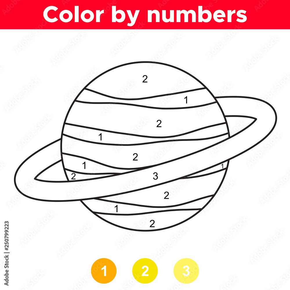 Color by number for preschool and school kids coloring page or book with saturn solar system space theme vector illustration vector