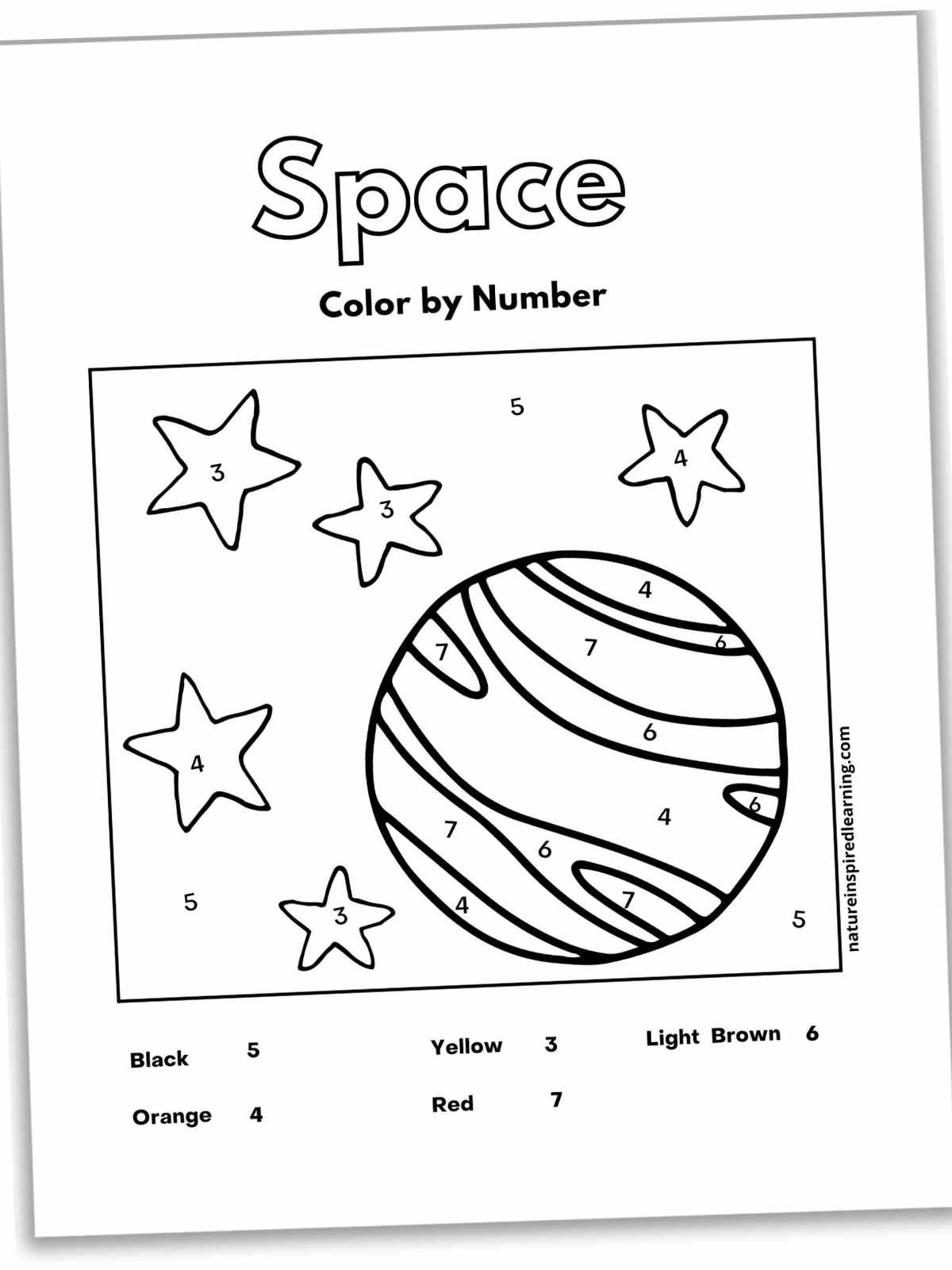 Space color by number worksheets