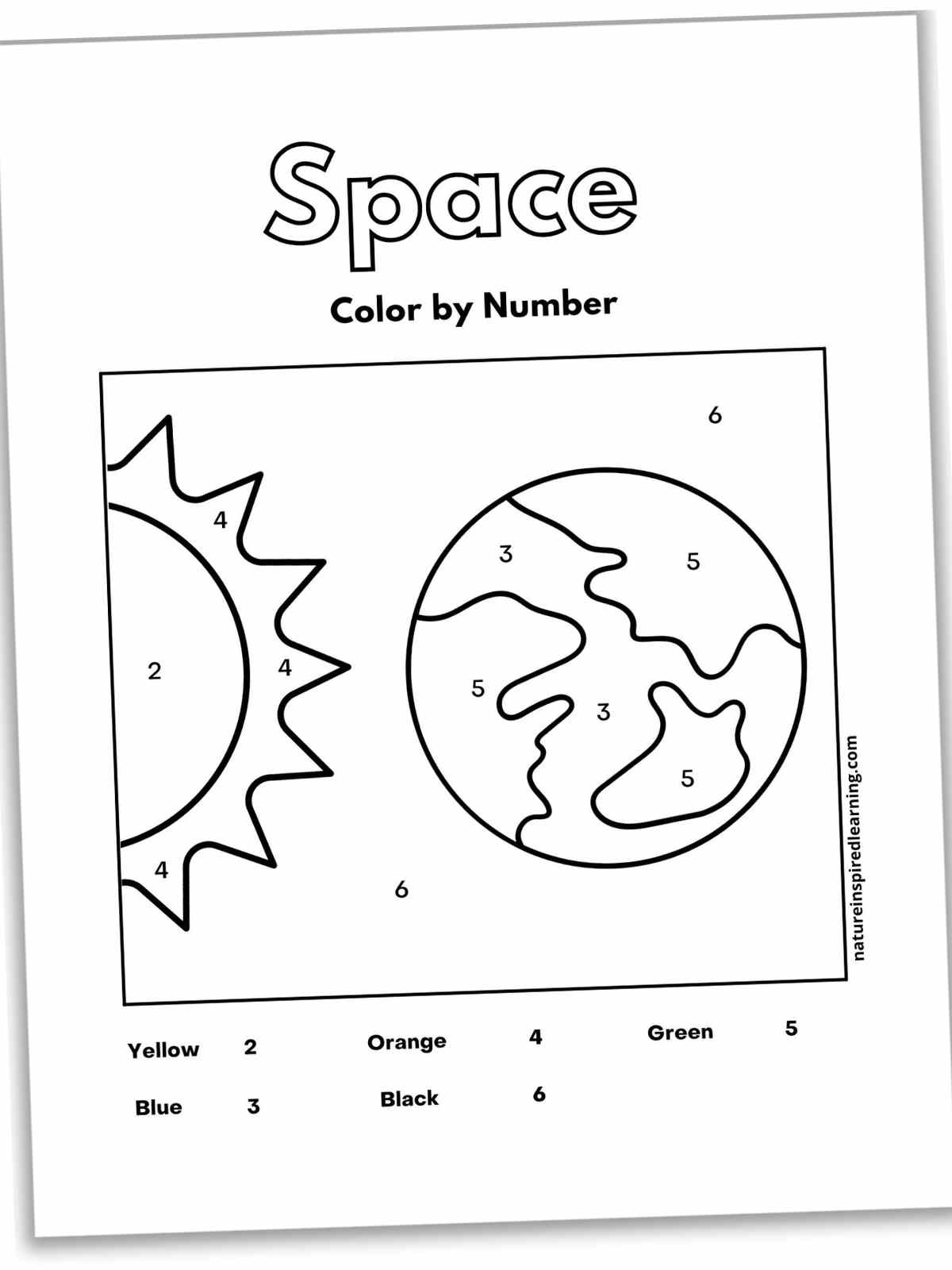 Space color by number worksheets