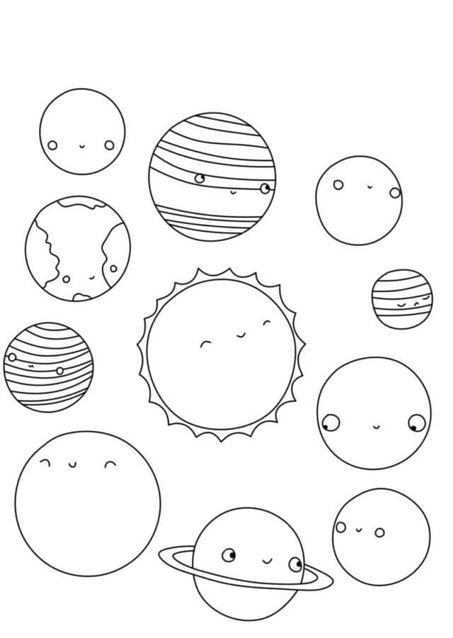 Cute cartoon solar system coloring page