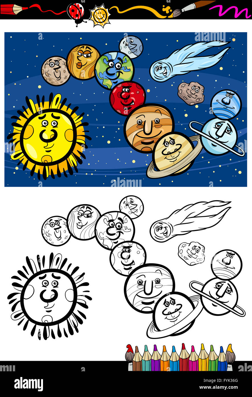 Solar system cartoon coloring book stock photo