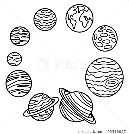 Solar system isolated coloring page for kids