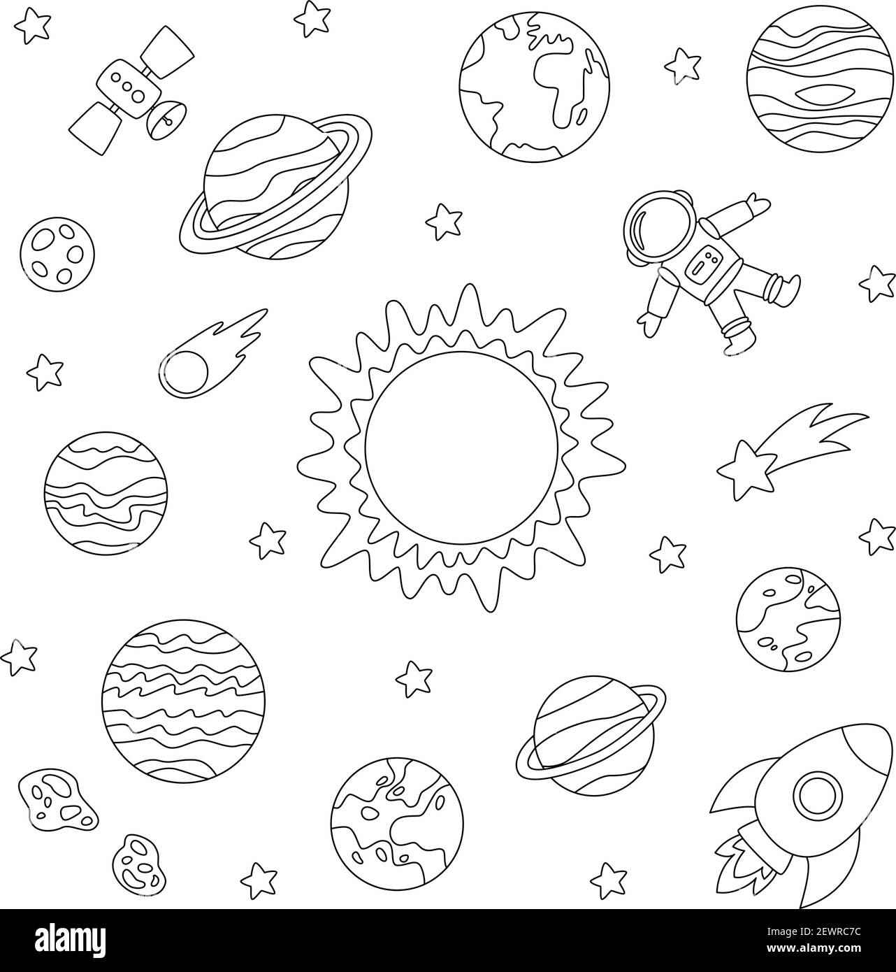 Coloring page with planets of solar system black and white picture stock vector image art